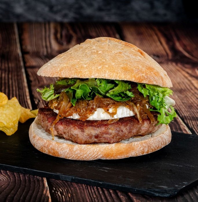 Hamburguesa de cabra i xips